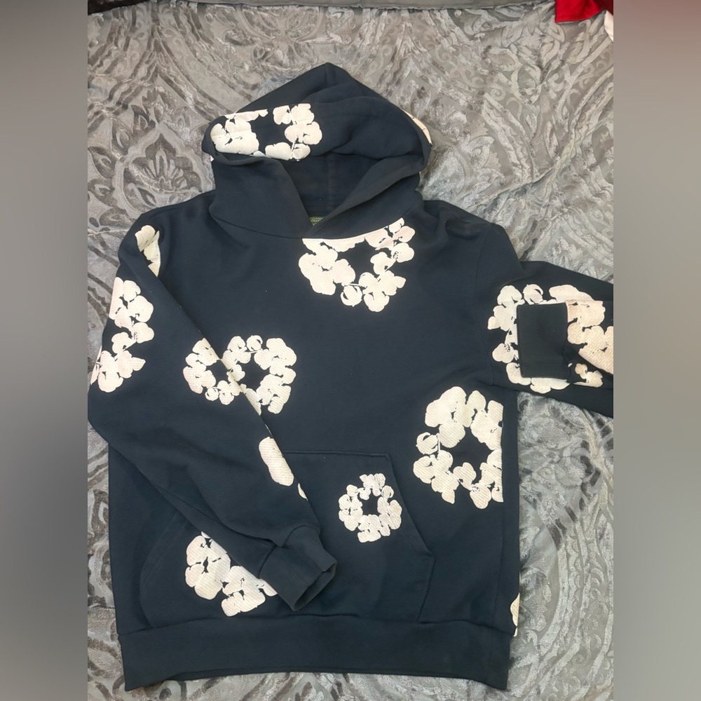 Black Hoodie with White Floral Pattern